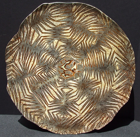 "Forest Glow", Septarian slice fossil wall sculpture, 24" x 1", Mixed media : Wall Sculpture : Fossil and organic mixed media sculpture by Lee Brotherton