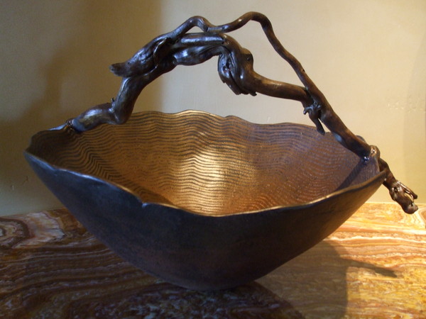 Cottonwood tree root and mixed media large bowl : Vessels, bowls and pods : Fossil and organic mixed media sculpture by Lee Brotherton