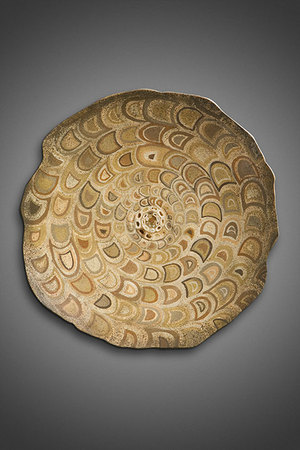 "Flashback" Ammonite Fossil wall sculpture, 24" x 3", Mixed media : Wall Sculpture : Fossil and organic mixed media sculpture by Lee Brotherton