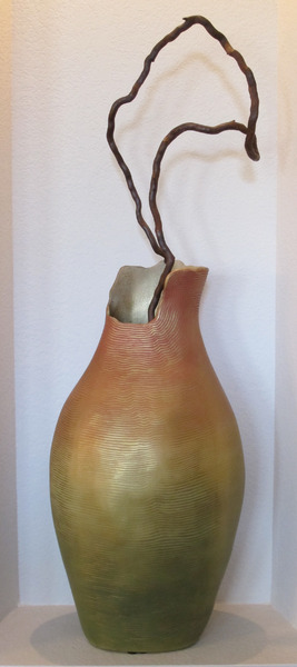 Luster vessel with cottonwood tree root, approximately 4' high, mixed media : Installations and Commissions : Fossil and organic mixed media sculpture by Lee Brotherton